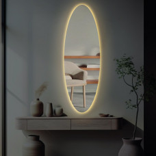 Узкое большое овальное зеркало в ванную в полный рост с задней фоновой подсветкой E055 